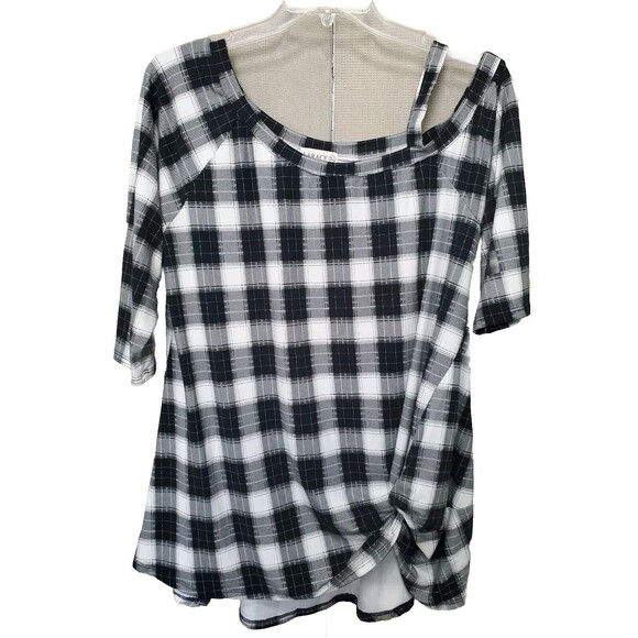 Larace Tops - Larace Plaid Twist Front One Shoulder Tunic Size XL